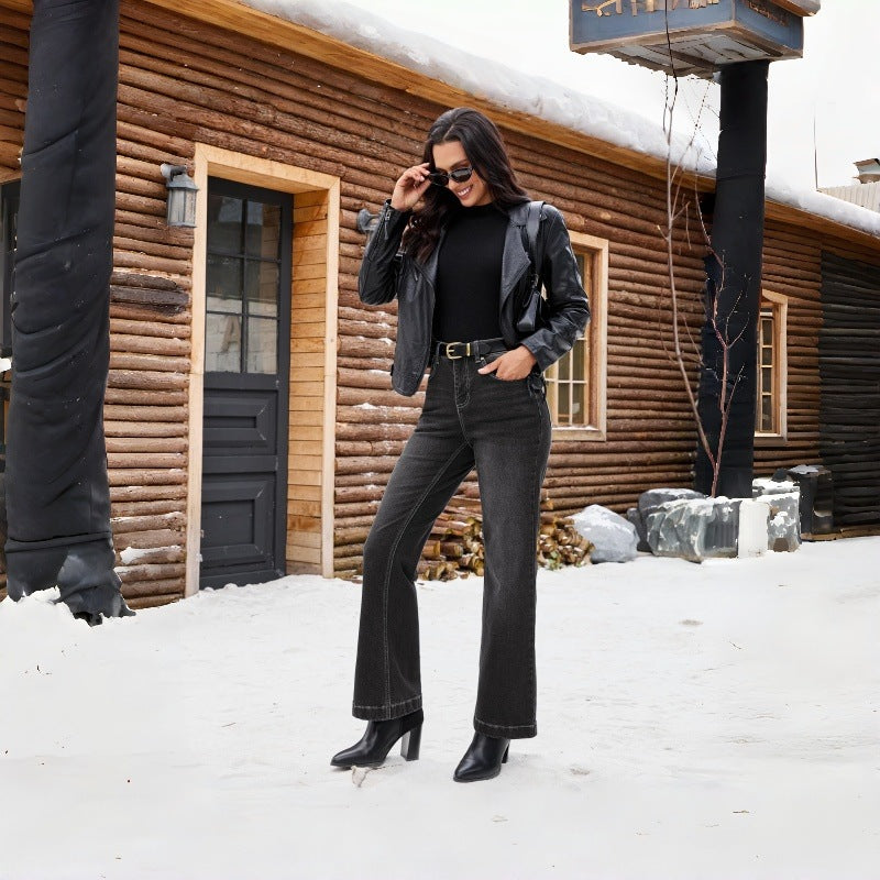 Damen High-Waist Jeans mit weitem Bein und schmaler Passform Drune