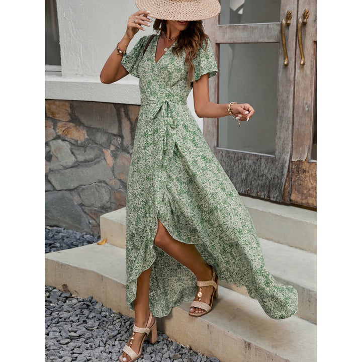 Damen High-Low Wickel Maxi Kleid mit Bindungsdetail Drune