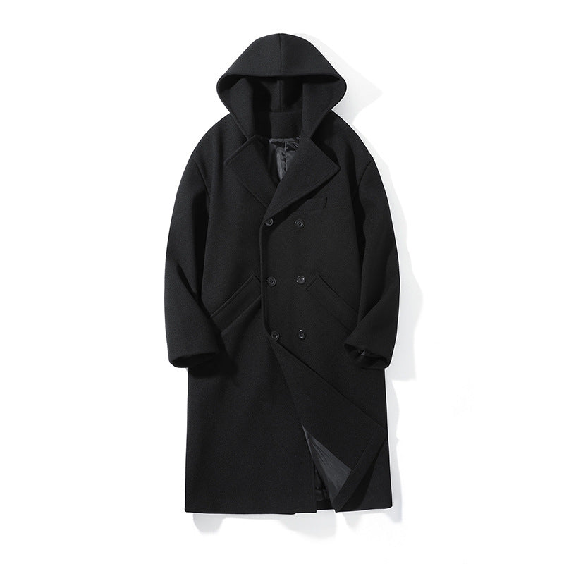 Herren nan Oversize-Cabanmantel mit Kapuze, doppelreihiger Knopfleiste und wärmender Steppfutter-Innenseite Drune