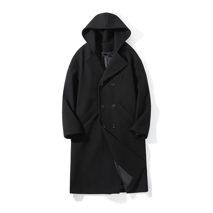 Herren nan Oversize-Cabanmantel mit Kapuze, doppelreihiger Knopfleiste und wärmender Steppfutter-Innenseite Drune