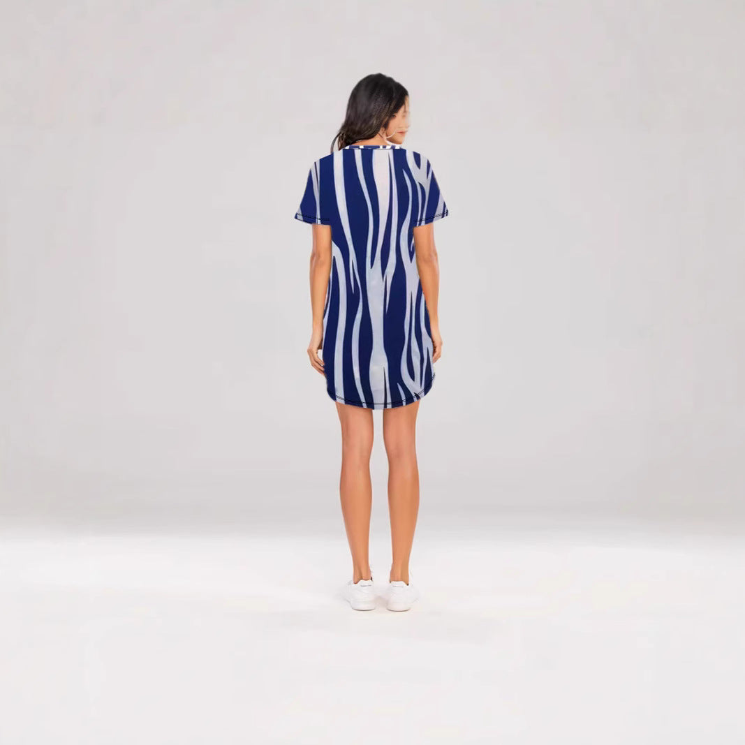 Damen Kurzarm Kleid mit auffälligem Streifenmuster und bequemem Schnitt Drune