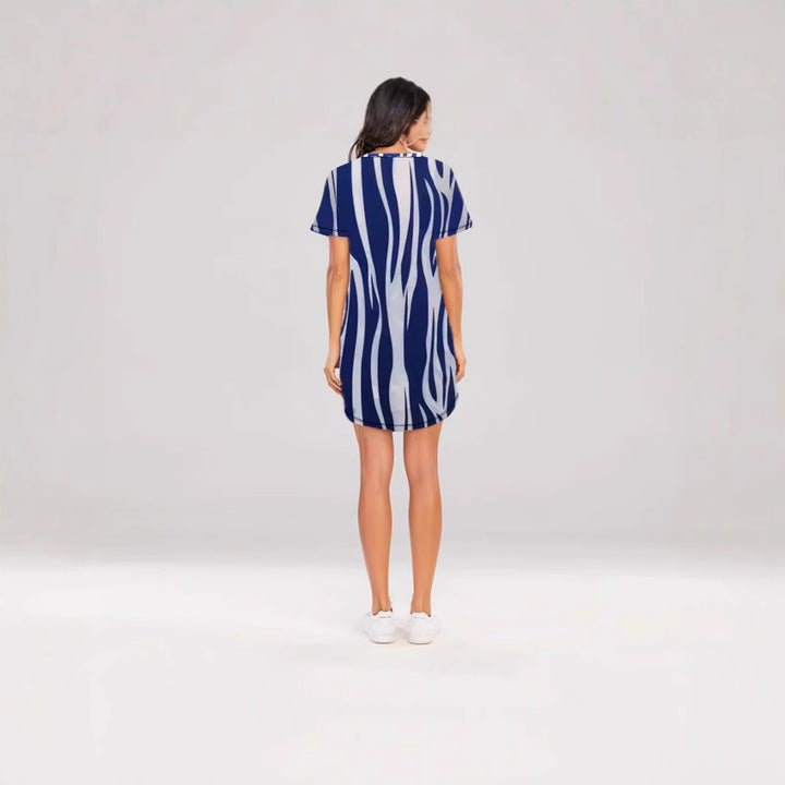 Damen Kurzarm Kleid mit auffälligem Streifenmuster und bequemem Schnitt Drune