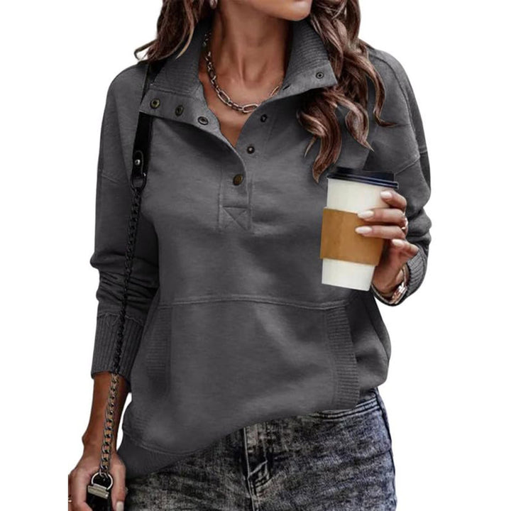 Damen sportlicher Pullover im Vintage-Style mit Stehkragen und Druckknöpfen Drune