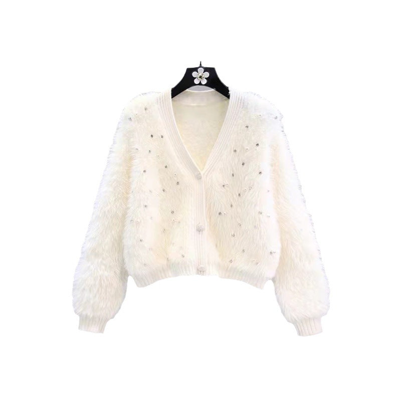 Damen Flauschige Strickjacke mit funkelnden Details und modernem Schnitt Drune
