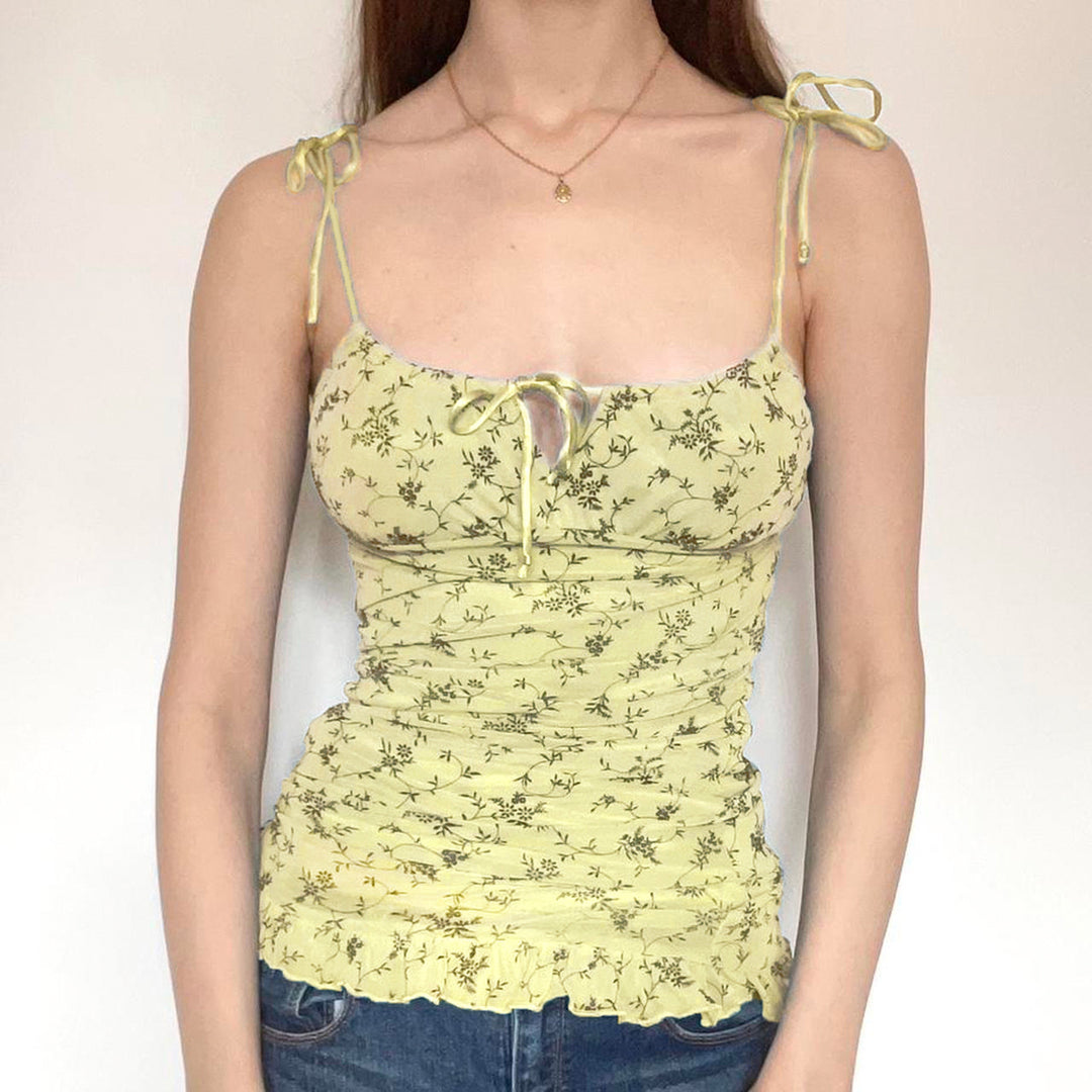 Damen ärmelloses Top mit variablen Trägern und floralem Design Drune