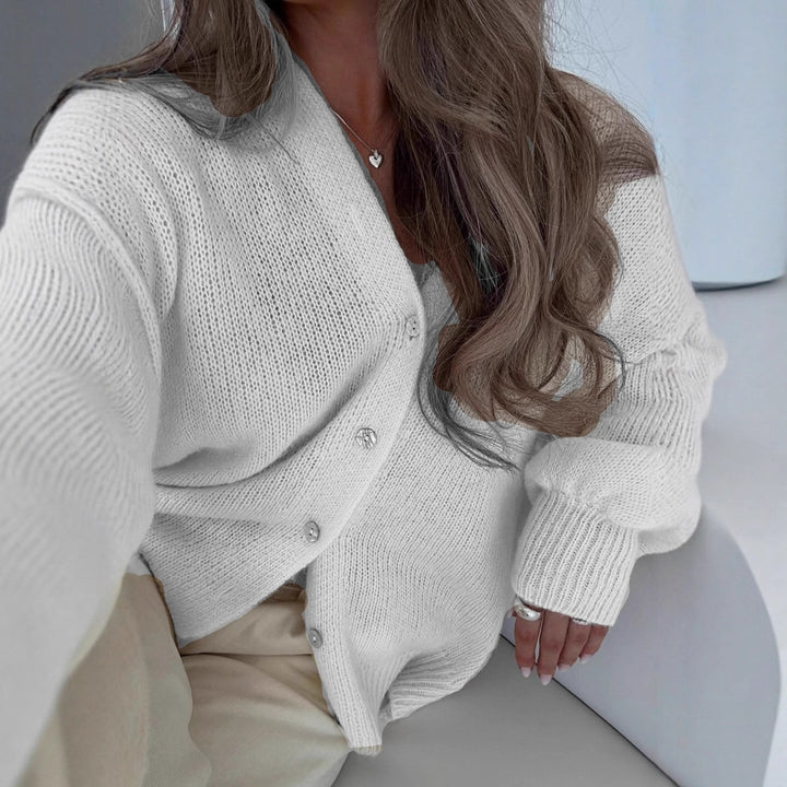 Damen Flauschiger V-Knopf Cardigan Drune