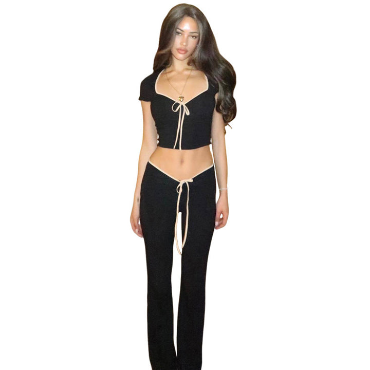 Damen Sportliches Set mit tiefem Ausschnitt und eleganter Kordelzug-Drapierung Drune