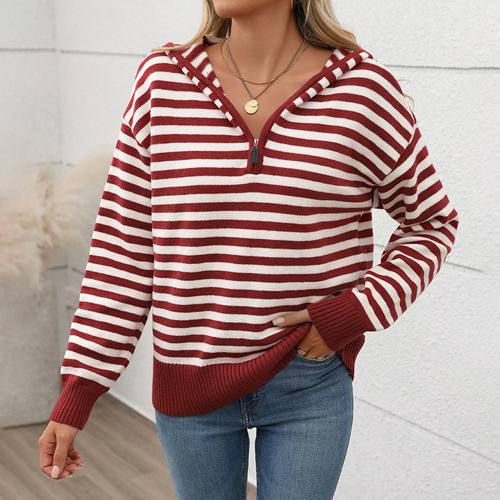 Damen Gestreifter Kapuzensweater mit kurzem Schnitt und komfortablem Material Drune