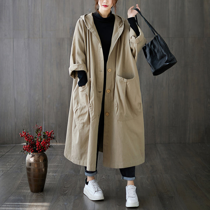 Damen oversize Kapuzenmantel mit großen Taschen und durchgehendem Verschluss Drune