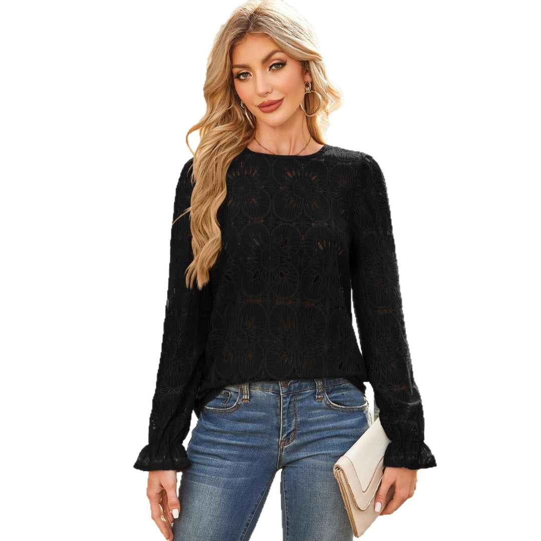 Damen Elegante Bluse mit floraler Spitze und lässigen Ärmeln Drune