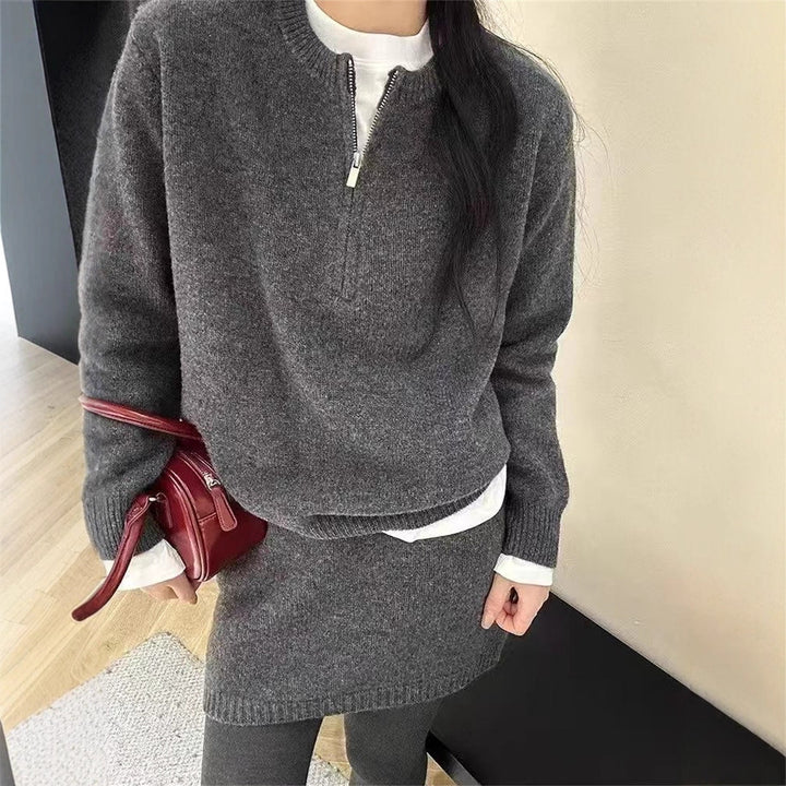 Damen modisches Strickpullover-Kleid mit hohem Kragen und Reißverschluss Drune