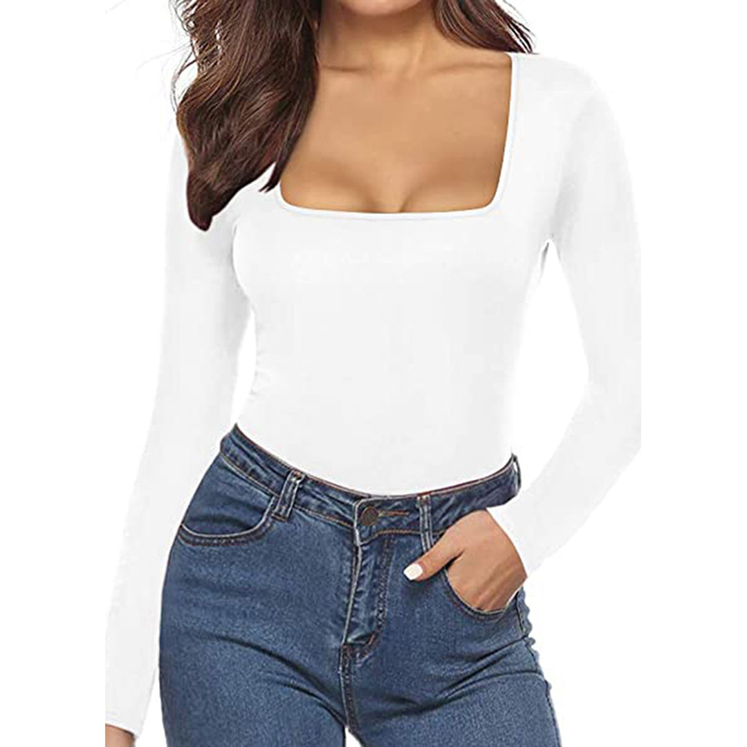 Damen Body mit quadratischem Ausschnitt und langen Ärmeln aus feinem Rippenstrick Drune