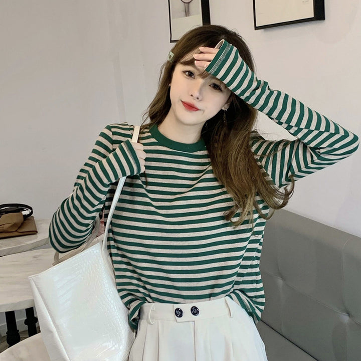 Damen lässiges Langarmshirt mit raffiniertem Streifenmuster Drune