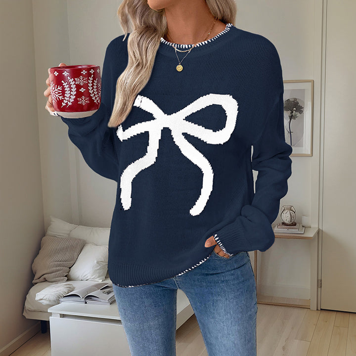 Damen lässiger Pullover mit verspieltem Schleifen-Design und hohem Kragen Drune