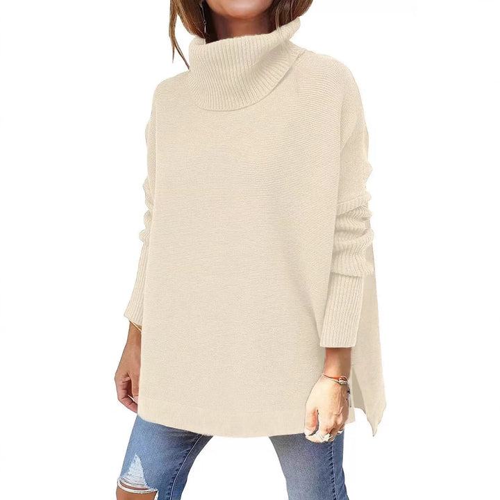 Damen Oversized Pullover mit hohem Kragen und Strickstruktur Drune