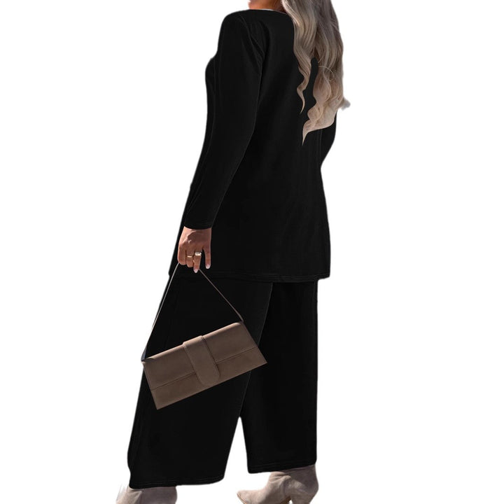 Damen elegante Zweiteiler-Set mit locker fallender Jacke und bequemen Hosen Drune