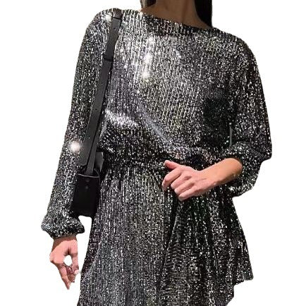 Drune | Urlaubsfestmode Pailletten Taillengürtel Kleid