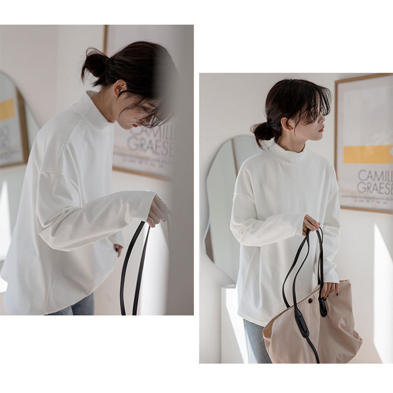 Damen elegantes Longsleeve-Oberteil mit hohem Kragen Drune