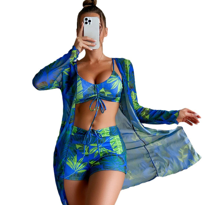 Damen Bikiniset mit luftiger Wickeljacke und floralem Muster Drune