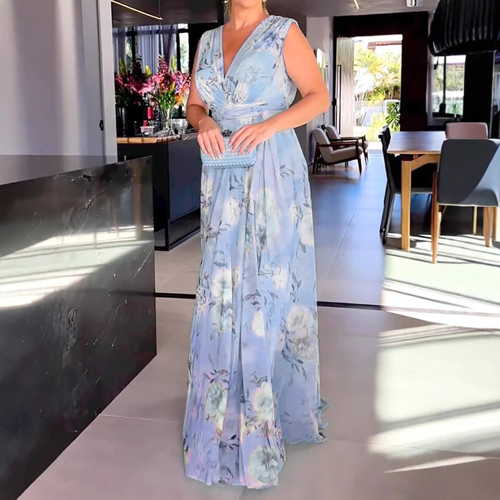 Damen Maxikleid mit fließendem Chiffon und romantischer Blumenstickerei Drune