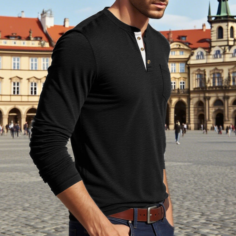 Herren Langarm-Henley-Shirt mit Knopfleiste und eleganten Akzenten Drune