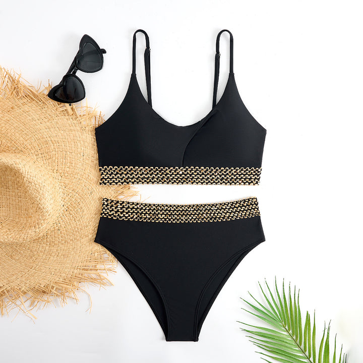 Damen Hoch tailliertes Bikini-Set mit dekorativem Knotendetail Drune