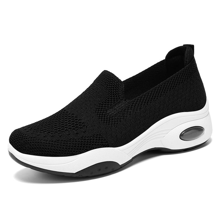 Damen nan nahtloser Strick-Freizeit-Sneaker mit atmungsaktiver Mesh-Oberschicht und sichtbarer Luftkissen-Zwischensohle Drune