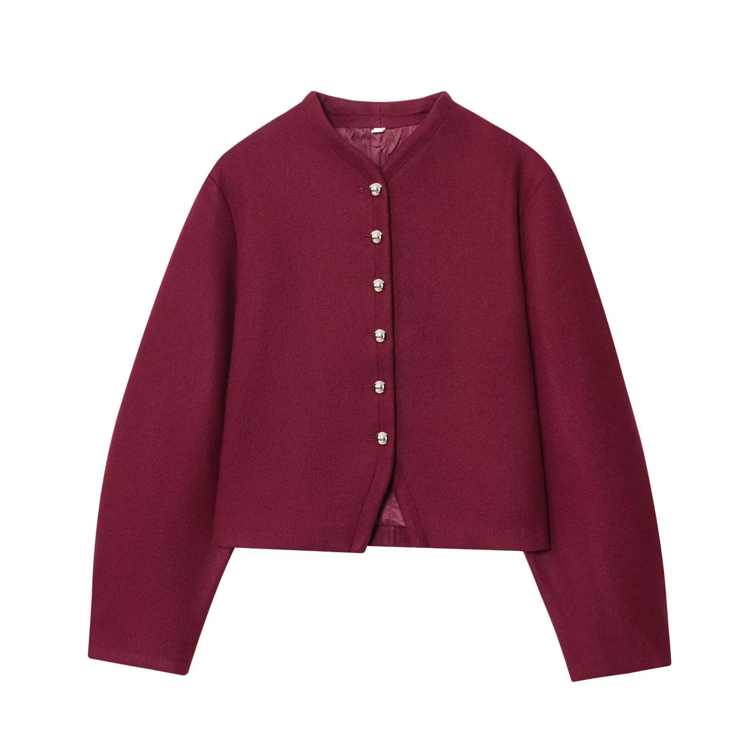 Damen elegante Strickjacke mit strukturiertem Gewebe und glänzenden Knöpfen Drune