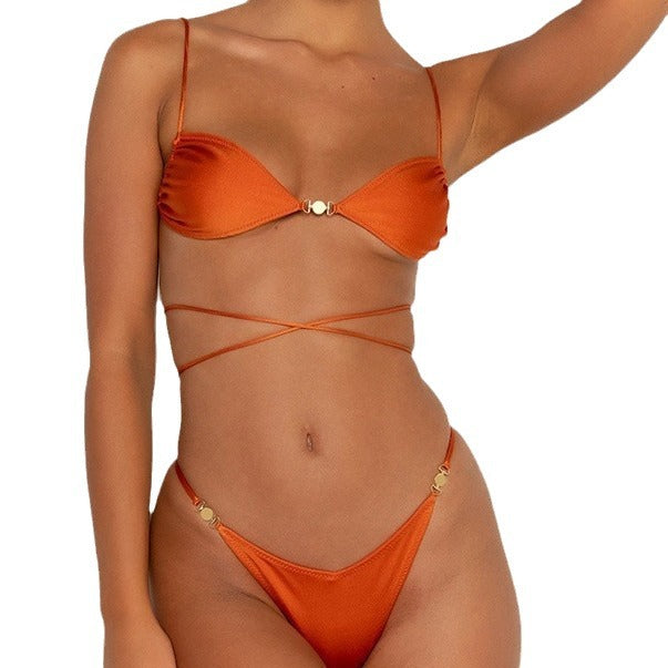 Damen Triangel-Bikini mit glänzendem Material und raffiniertem Schmuckdetail Drune