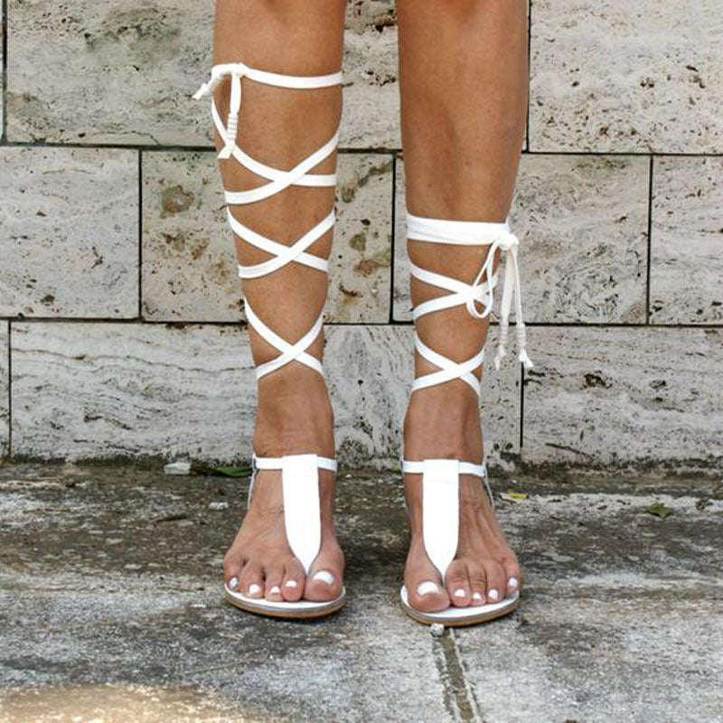 Damen Gladiator-Sandalen mit gekreuzten Riemen und verstellbarem Knöchelverschluss Drune
