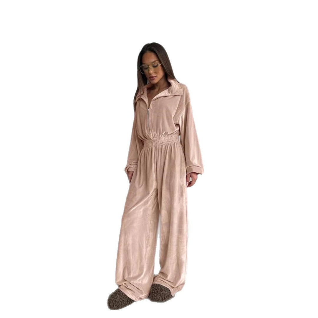 Damen Velours-Jumpsuit mit hohem Kragen und lockerer Passform Drune