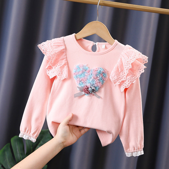 Mädchen Sweatshirt mit Rüschen und floralem Herzmotiv Drune