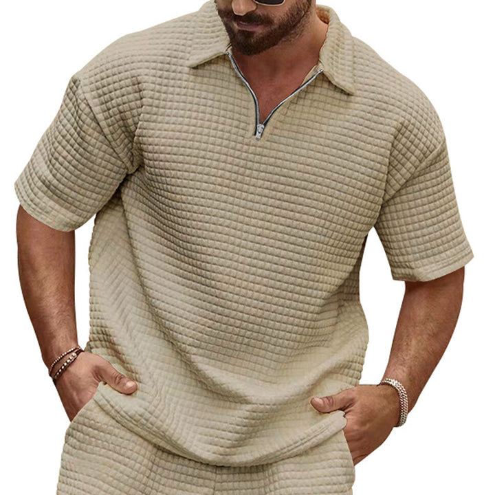 Herren Kurzarm-Polohemd mit halber Reißverschlussstruktur und luftiger Textur Drune
