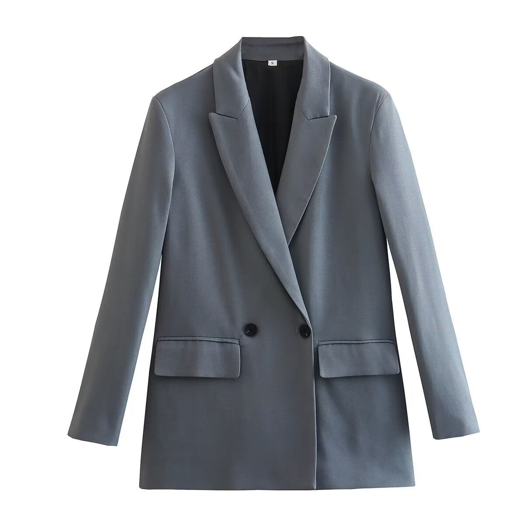 Damen nan taillierter Doppelreiher-Blazer mit spitzem Revers, Pattentaschen und leichtem Innenfutter Drune