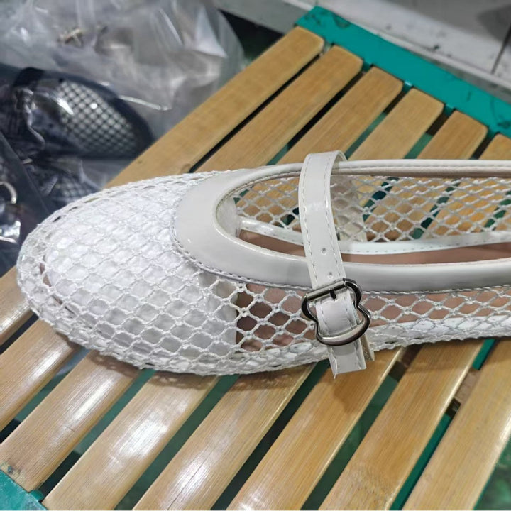 Damen Ballerina-Schuhe mit Netzdesign und verstellbarem Riemen Drune