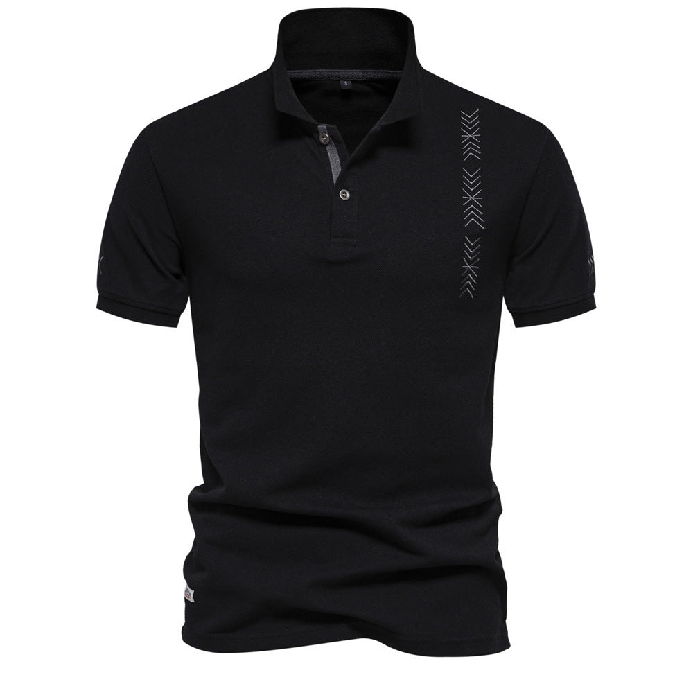 Herren nan legeres Polo mit kurzer Knopfleiste, gesticktem Pfeilmotiv-Panel und Stehkragen Drune