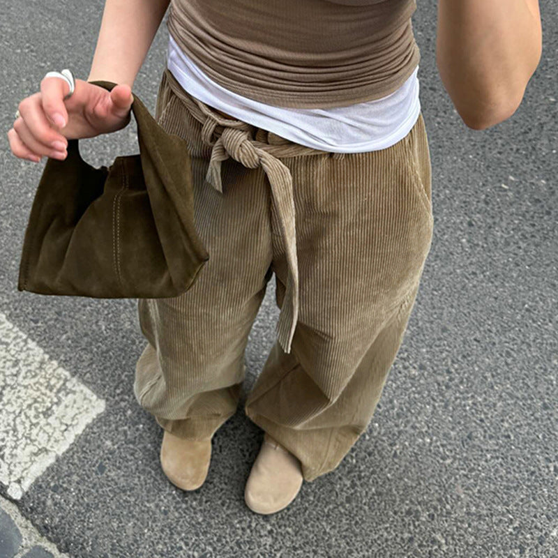 Damen lockere Leinenhose mit Taillengürtel Drune