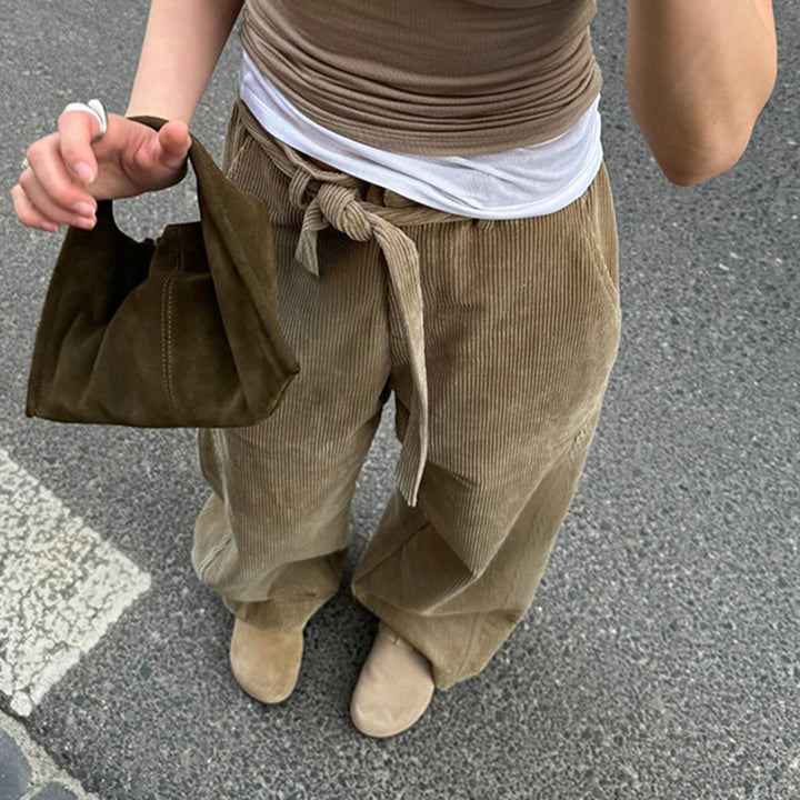 Damen lockere Leinenhose mit Taillengürtel Drune
