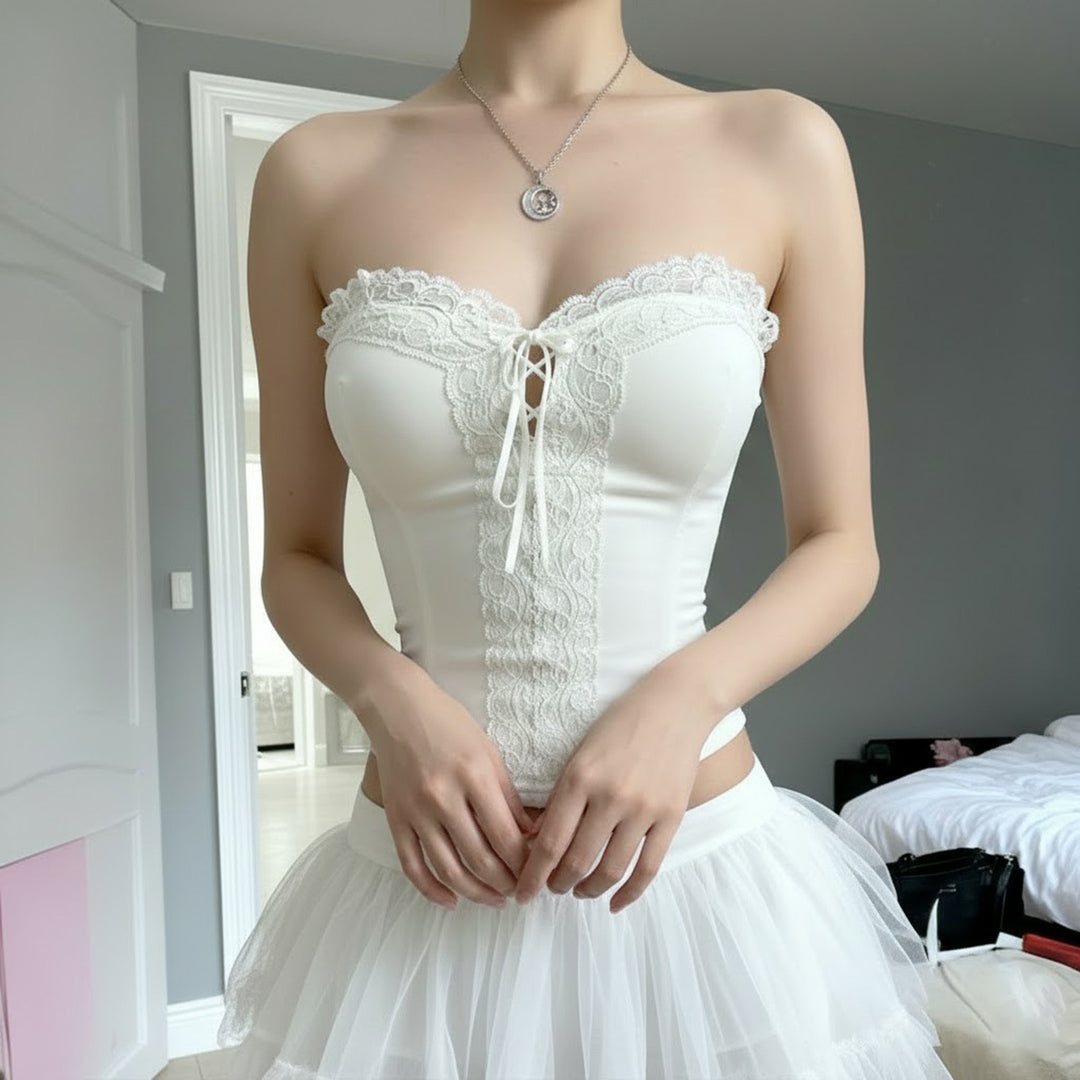 Damen Spitzen-Corsage mit verstellbarem Schnür-Design Drune