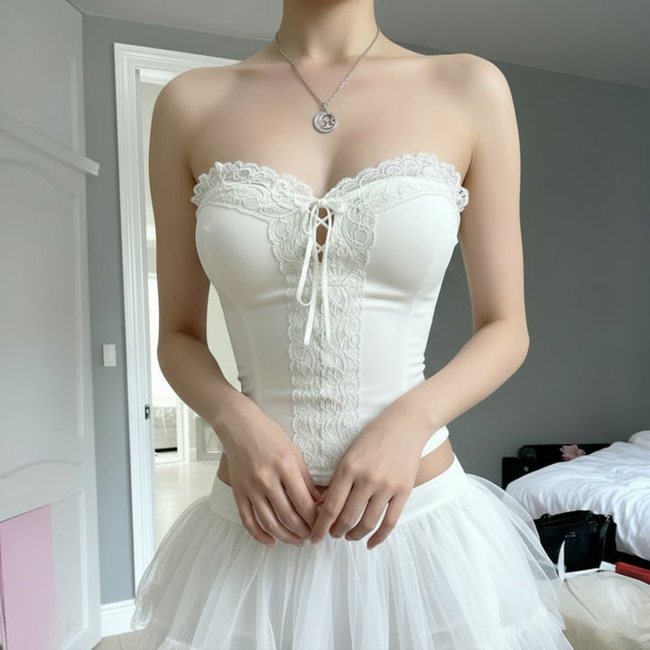 Damen Spitzen-Corsage mit verstellbarem Schnür-Design Drune