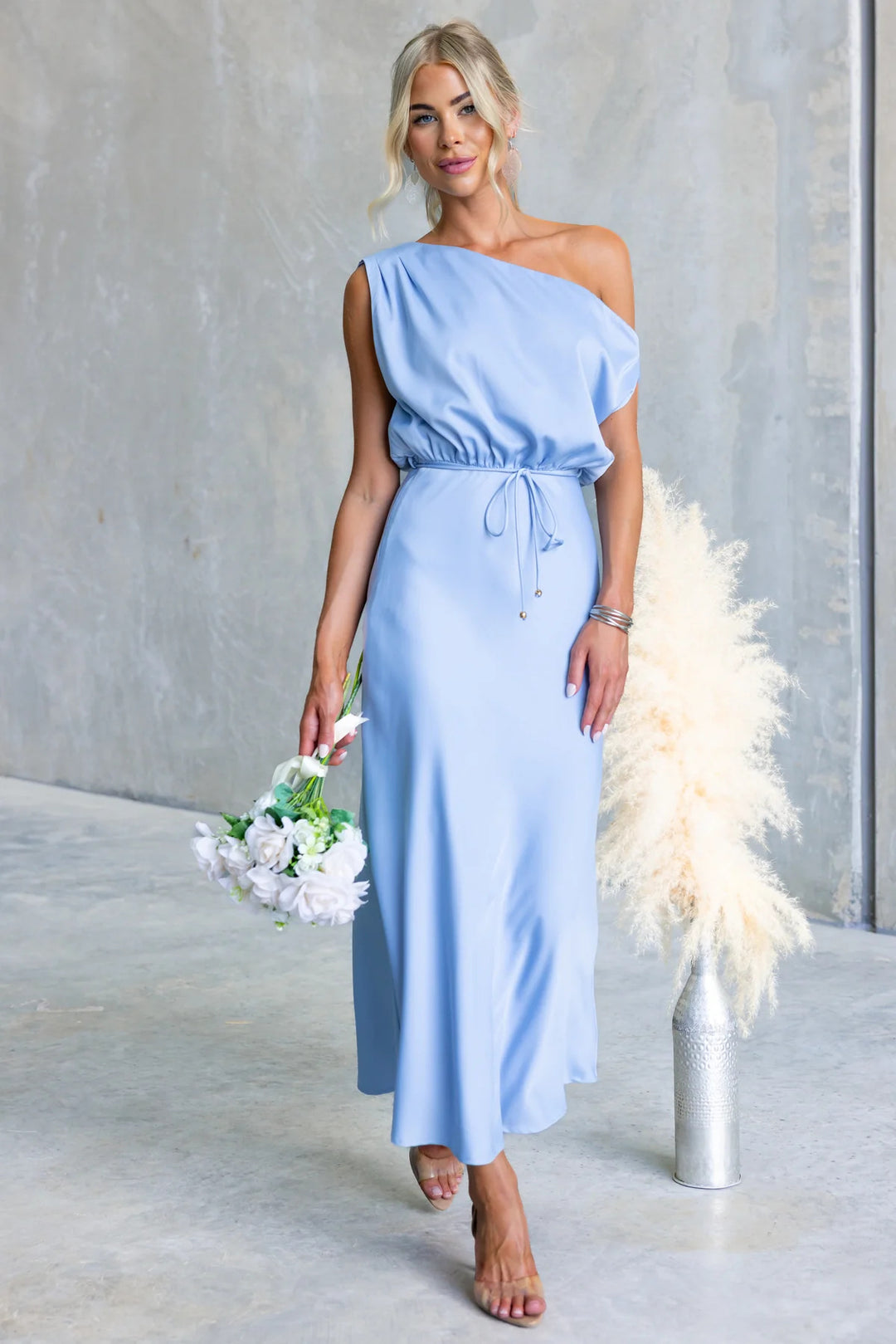 Damen Maxi-Kleid mit schulterfreiem Design und elastischem Taillenbund Drune