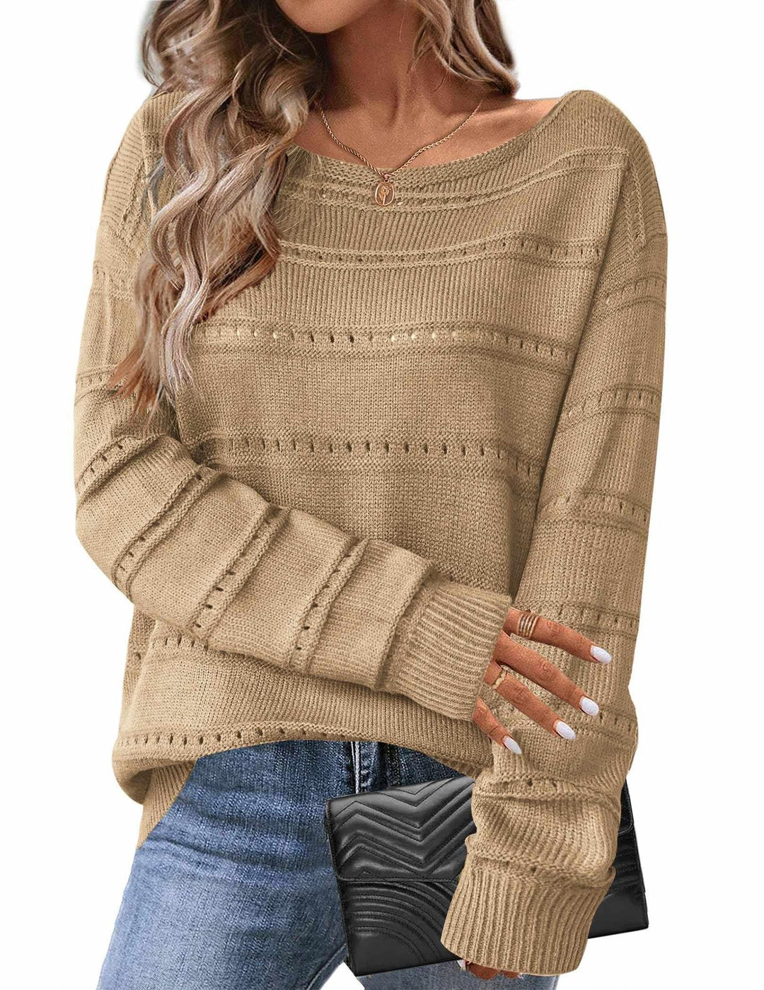 Damen Strickpullover mit luftiger Struktur und weit geschnittenem Design Drune