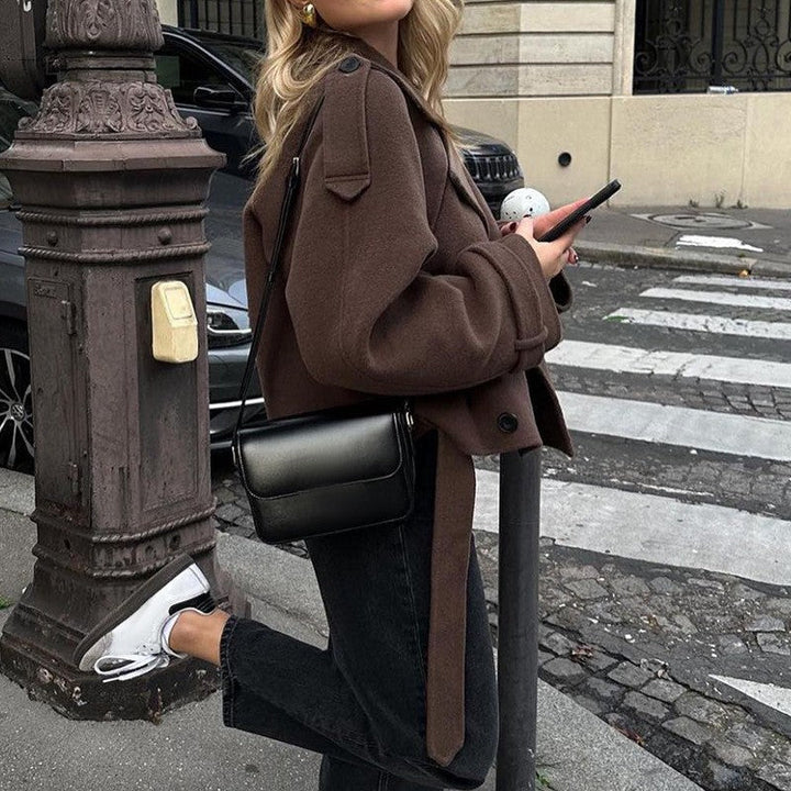 Damen modische cropped Jacke im Trench-Stil Drune