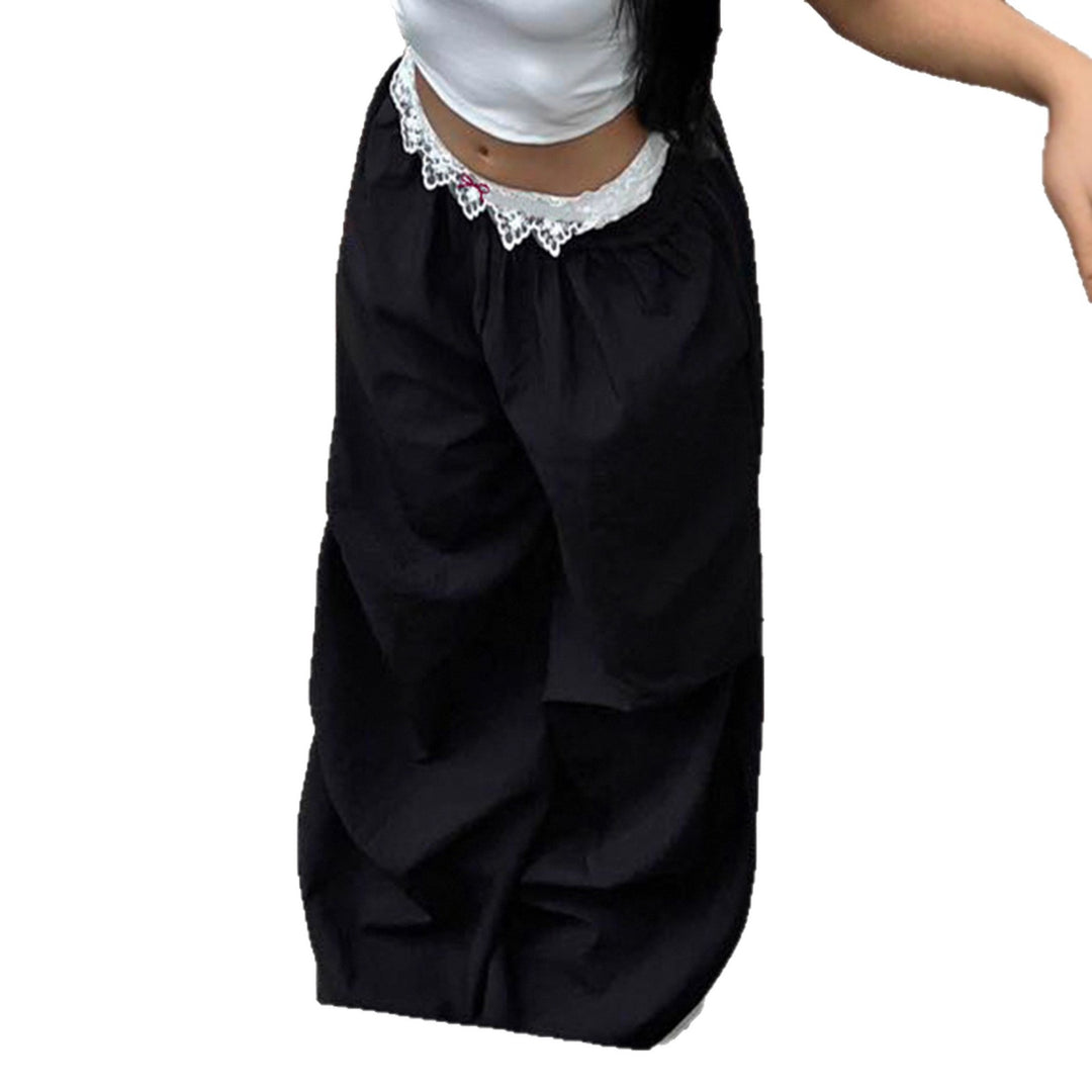 Damen nan Loungewear Schlafhose mit mehrlagigen Volants, elastischem Spitzenbund und weitem Bein Drune