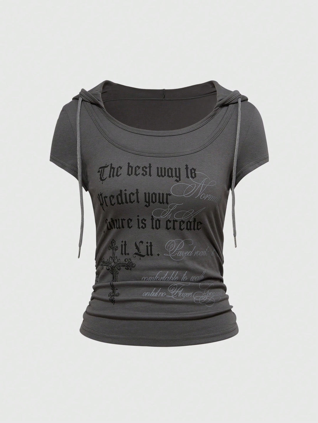 Damen Kapuzen-T-Shirt mit einzigartigem Schriftzug Drune
