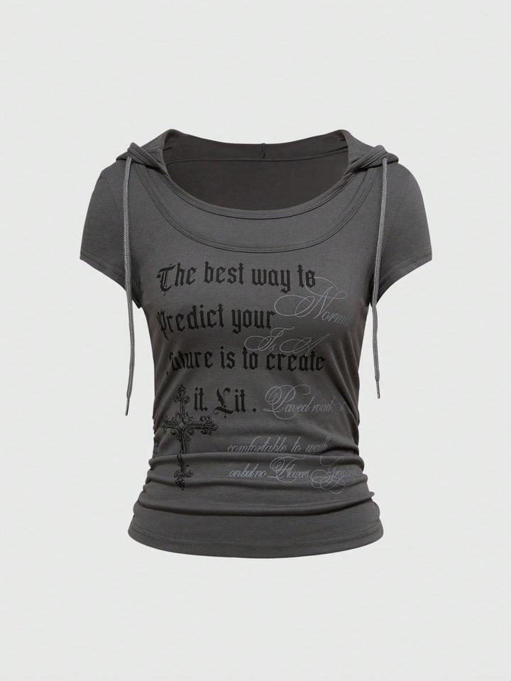 Damen Kapuzen-T-Shirt mit einzigartigem Schriftzug Drune