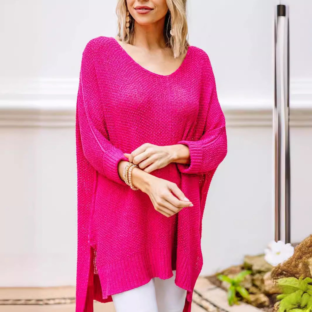 Damen lässiger Strickpullover mit seitlichen Taschen und weitem Schnitt Drune