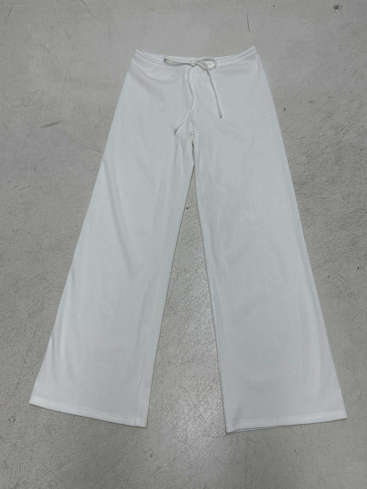 Damen nan lässige Lounge-Hose mit weitem Bein, elastischem Tunnelzugbund und feinem Rippstrick Drune