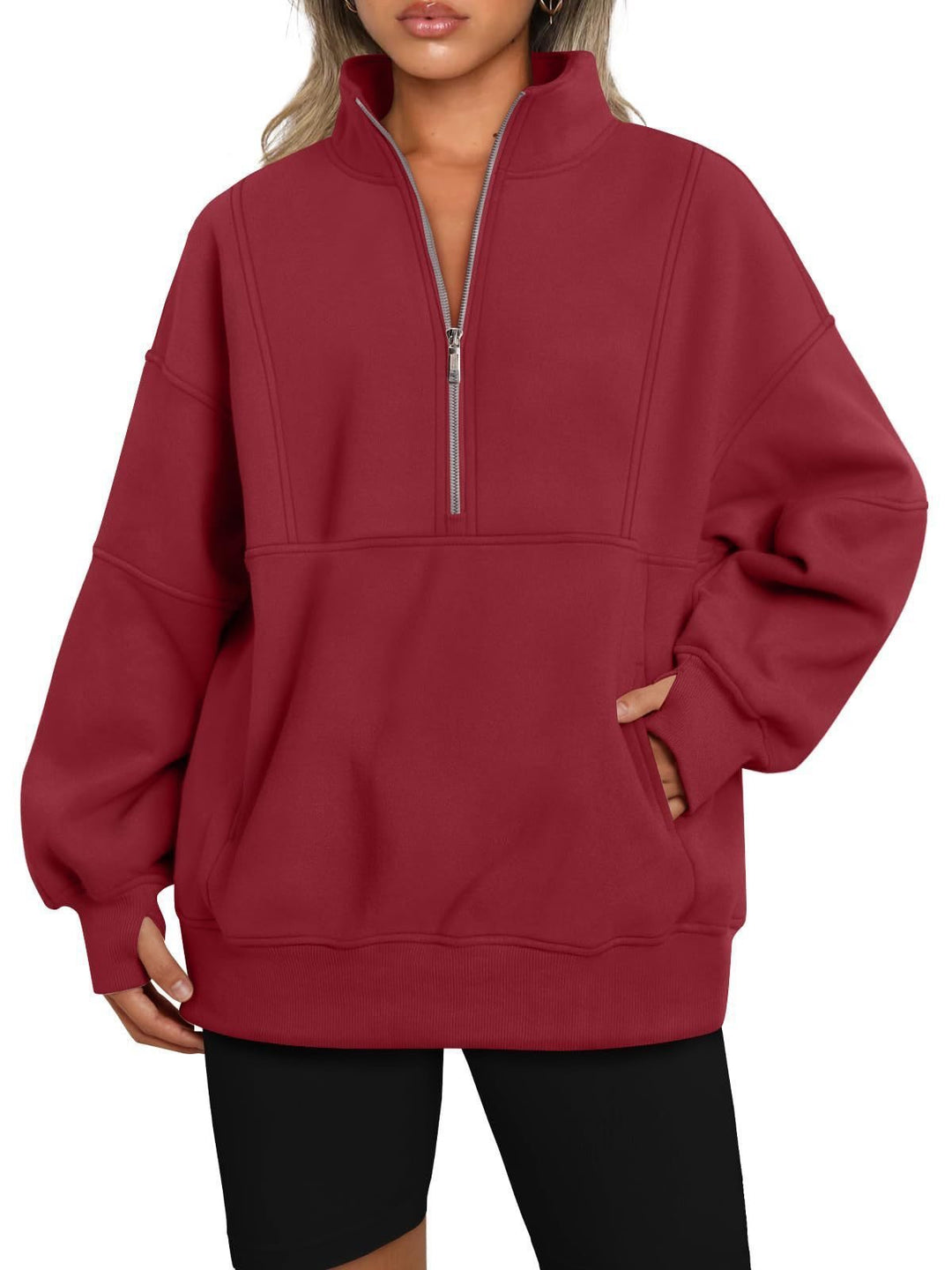 Damen Sportlicher Hoodie mit hohem Kragen und Reißverschluss Drune
