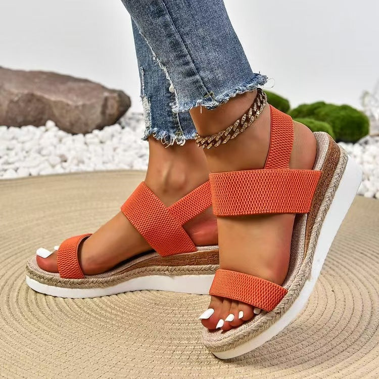 Damen Wedge-Sandalen mit geflochtener Jute-Optik und bequemer Sohle Drune